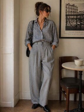 Houndstooth High Rise Trouser Size 6 Lightweight Wool Parisian Chic Office